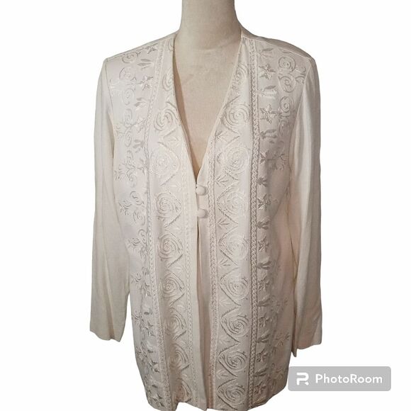 Vintage K Studio Cream 2 Button Open Embroidered Formal Jacket Size 14 - Picture 1 of 7